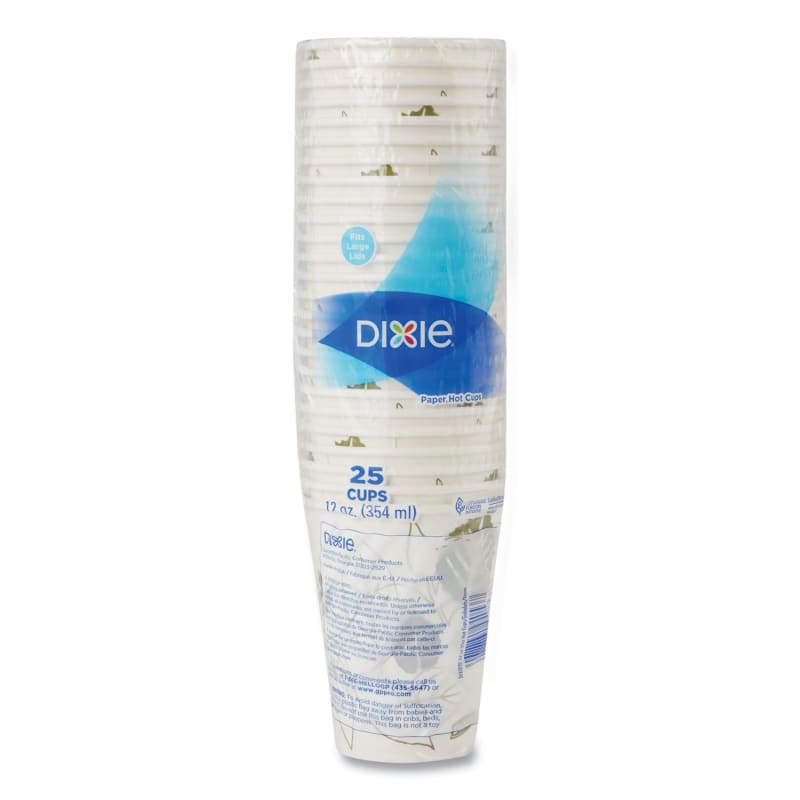 Dixie DXE2342WSPK Pathways Paper Hot Cups, WiseSize, 12 oz, White/Brown, 25/Pack