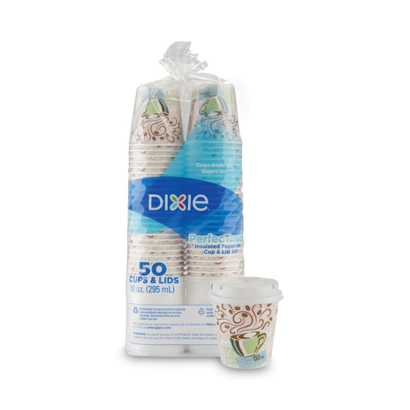 Dixie DXE5310COMBO600 PerfecTouch Paper Hot Cups and  Lids Combo, 10 oz, Multicolor, 50 Cups/Lids/Pack