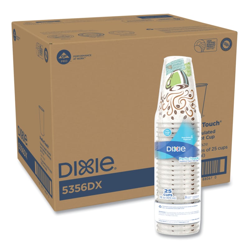 Dixie DXE5356DX PerfecTouch Paper Hot Cups, 16 oz, Coffee Haze Design, 25/Sleeve, 20 Sleeves/Carton