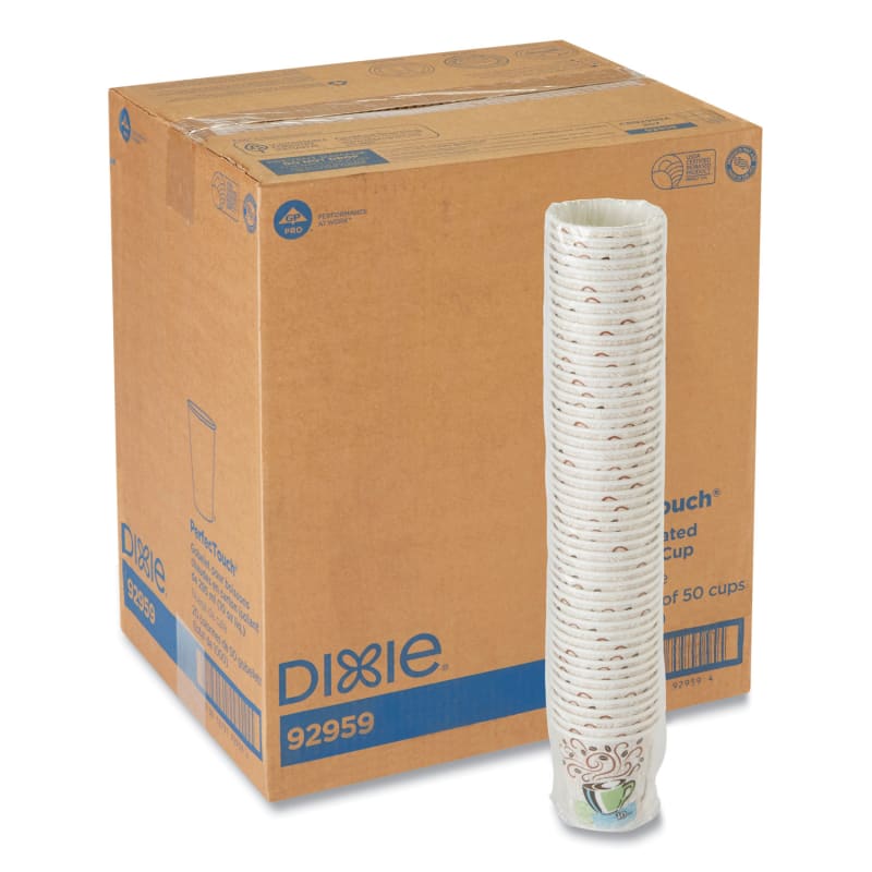 Dixie DXE92959 PerfecTouch Paper Hot Cups, 10 oz, Coffee Haze Design, 50/Sleeve, 20 Sleeves/Carton
