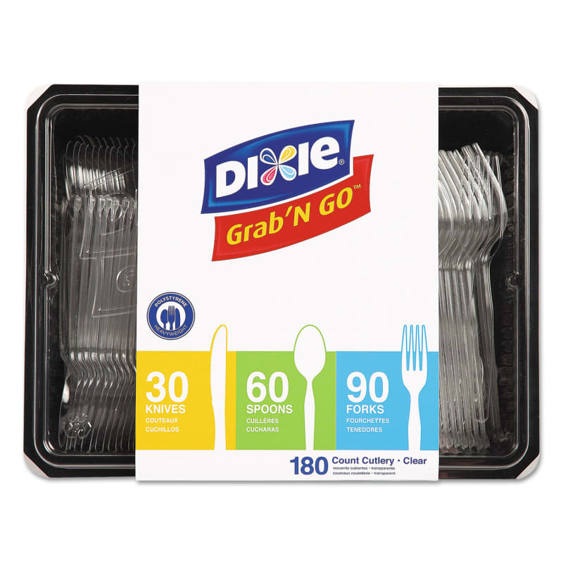 Dixie DXECH0369DX7 Heavyweight Polystyrene Cutlery, Fork/Knife/Spoon, Plastic, Clear, 180/Pack, 10 Packs/Carton