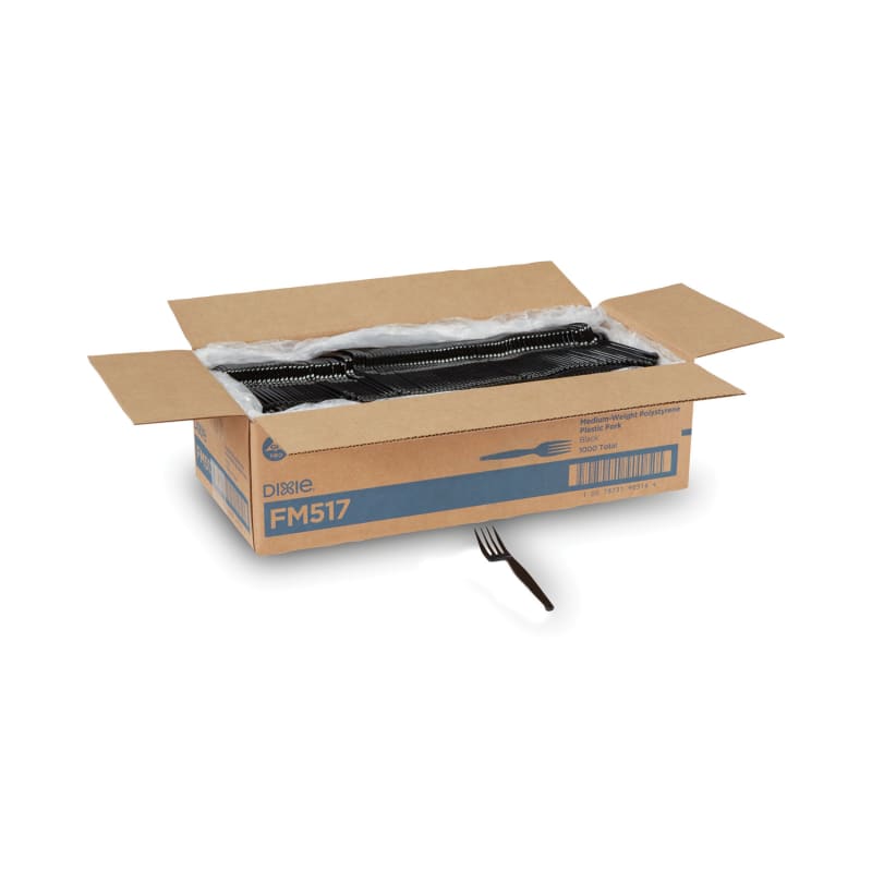 Dixie DXEFM517 Plastic Cutlery, Heavy Mediumweight Forks, Black, 1,000/carton