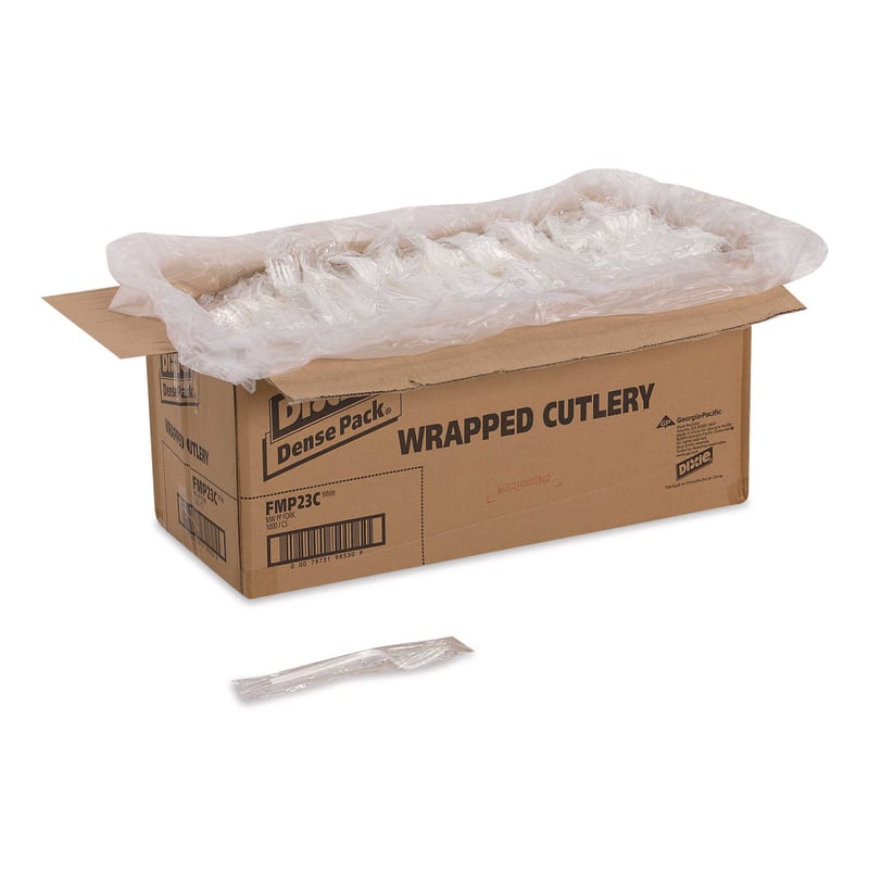 Dixie DXEFMP23C Mediumweight Polypropylene Cutlery, Individually Wrapped, Fork, Plastic, White, 1,000/Carton