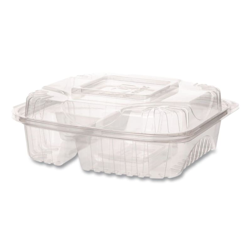 Eco-Products ECOEPLC83 Renewable and Compostable Clear Clamshell Hinged Food Containers, 3 Compartments, 8 x 8 x 3, Plastic, 80/Pack, 2 Packs/Carton