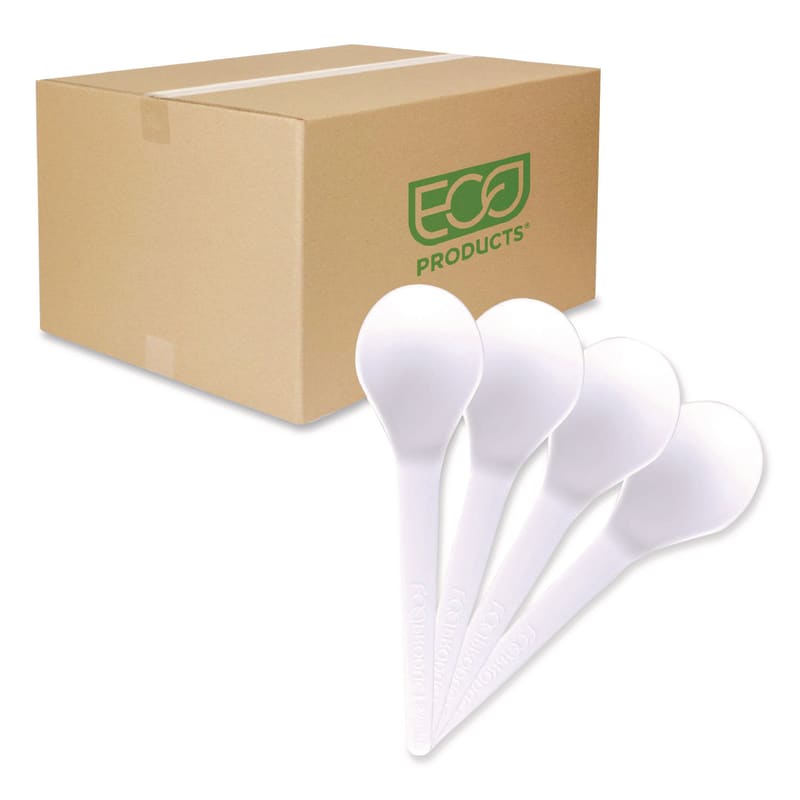 Eco-Products ECOEPS014 Plantware Compostable Soup Spoon, Heavyweight, Plastic, White, 50/Pack, 20 Packs/Carton