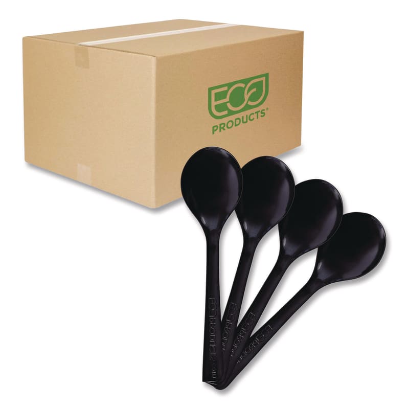 Eco-Products ECOEPS114 100% Recycled Content Cutlery, Soup Spoon, Plastic, Black, 50/Pack, 20 Packs/Carton