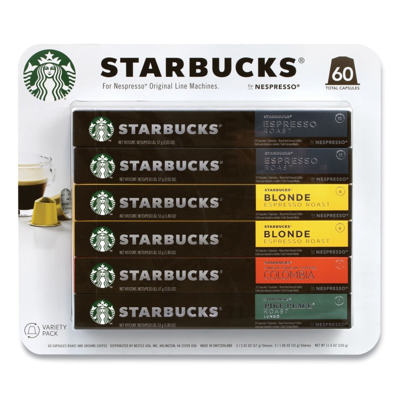 Starbucks By NESPRESSO GRR22001153 Pods Variety Pack, Blonde Espresso/Colombia/Espresso/Pikes Place, 60 Pods/Pack
