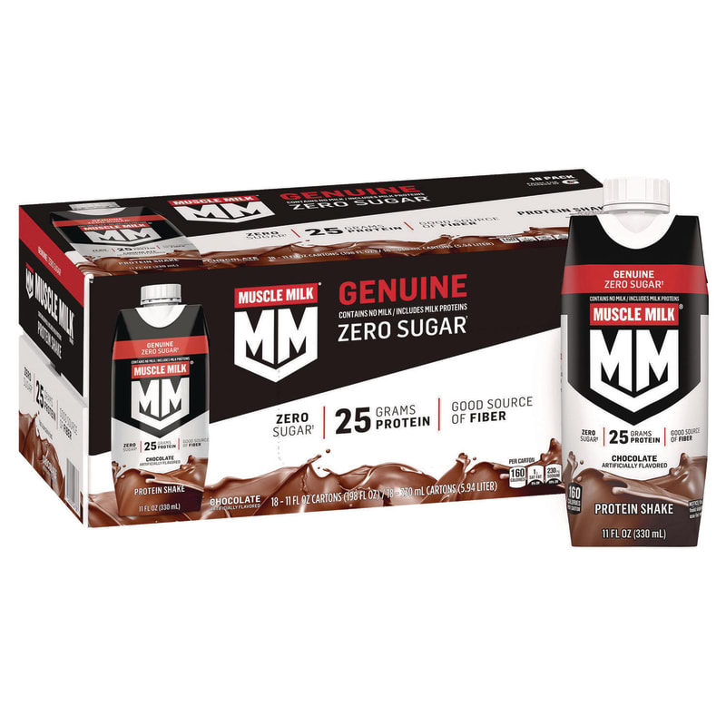MUSCLE MILK PROTEIN GRR22002378 Genuine Chocolate Protein Shake, 11 oz Carton, 18/Carton