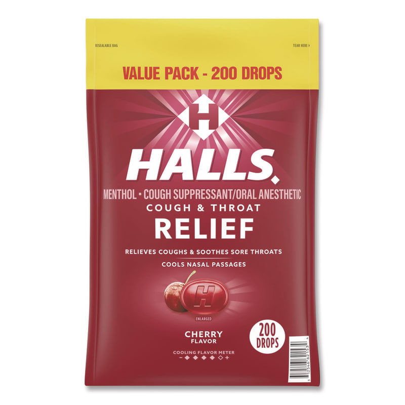 HALLS GRR22002530 Relief Cough Drops - Value Size, Cherry, 200/Pack