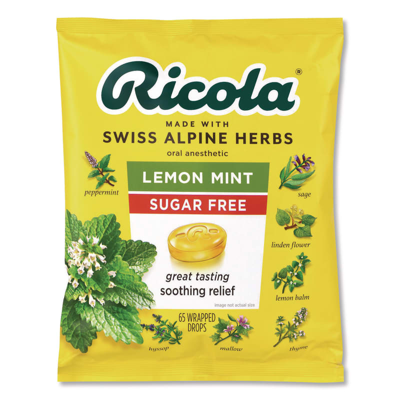 Ricola GRR22002531 Sugar-Free Lemon Mint Herb Throat Drops, 65/Bag, 2 Bags/Pack