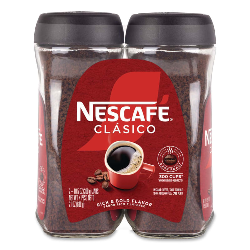 Nescafé GRR22002635 Clasico Dark Roast Instant Coffee, 21 oz Jar, 2/Carton
