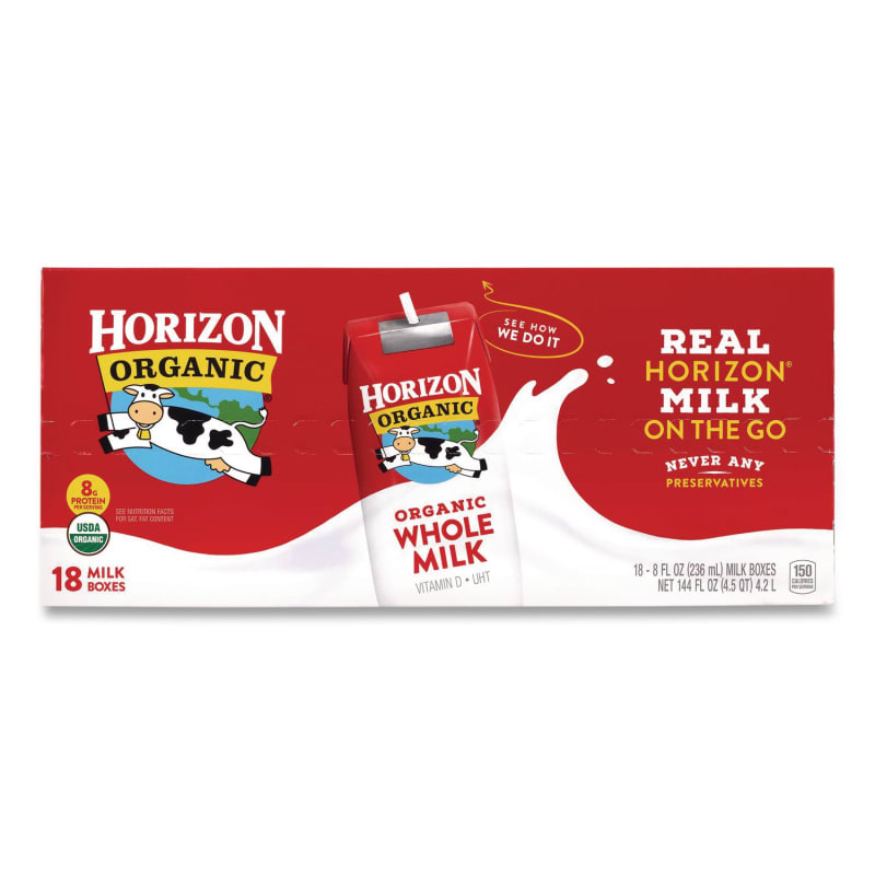 Horizon Organic GRR22002680 Shelf-Stable Whole Milk Boxes, 8 oz Box, 18/Carton