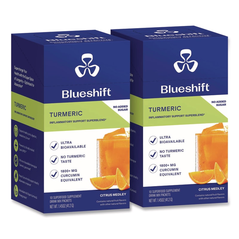 Blueshift GRR60004166 Turmeric Citrus Medley Drink Mix, Citrus Medley Flavor, 0.16 oz Packets, 10/Pack, 2 Packs/Carton