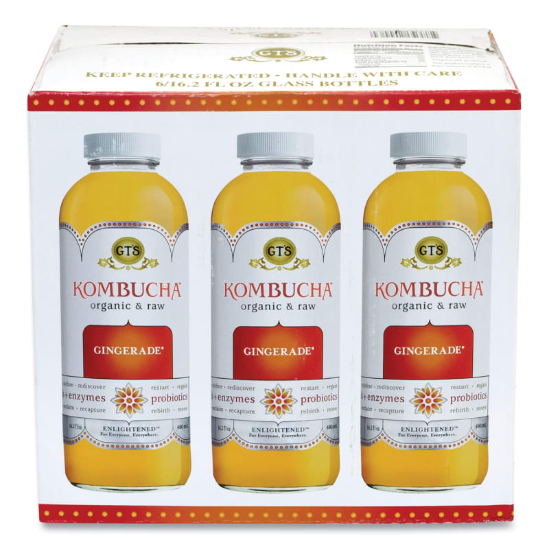 GT's Living Foods GRR90200098 Organic Raw Kombucha Gingerade, 16.2 oz Bottle, 6/Carton