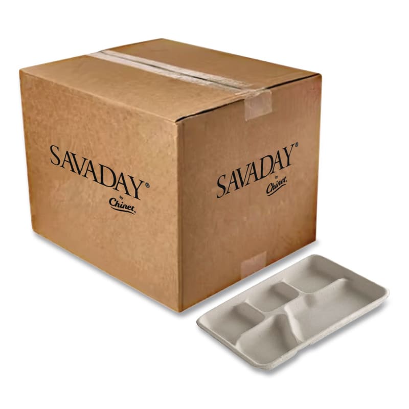 Chinet HUH21040 Savaday Molded Fiber Dinnerware, 5-Compartment Plate, Paper, 10.5" dia, White, 250/Carton