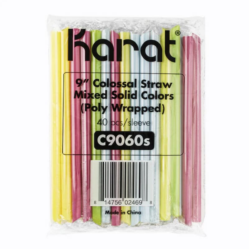Karat KRTC9060SMIXED Boba Straws, 9", Plastic, Assorted Colors, 1,600/Carton