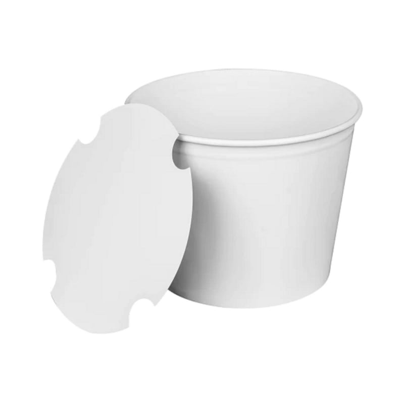 Karat KRTCFB85WBNDL Food Bucket with Lid, 85 oz, 7.36" Diameter x 6" h, White, Paper, 180/Carton