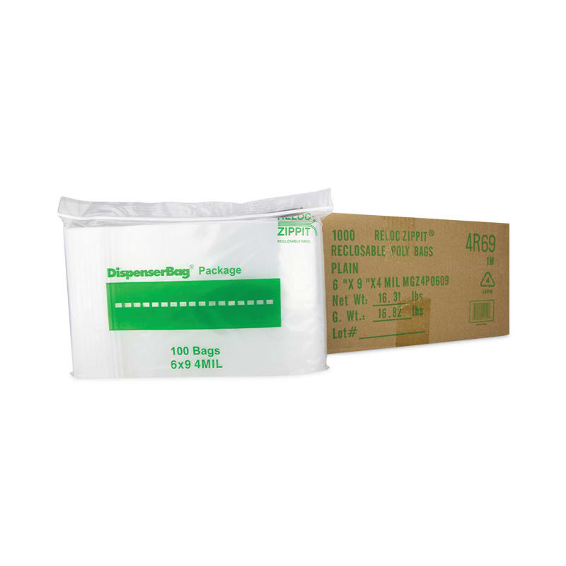 BagCo MGPMGZ4P0609 Zippit Resealable Bags, 4 mil, 6 x 9, Clear, 100 Bags/Pack, 10 Packs/Carton