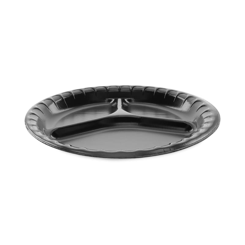 Pactiv Evergreen PCT0TKB0044000Y Placesetter Deluxe Laminated Foam Dinnerware, 3-Compartment Plate, 10.25" dia, Black, 540/Carton