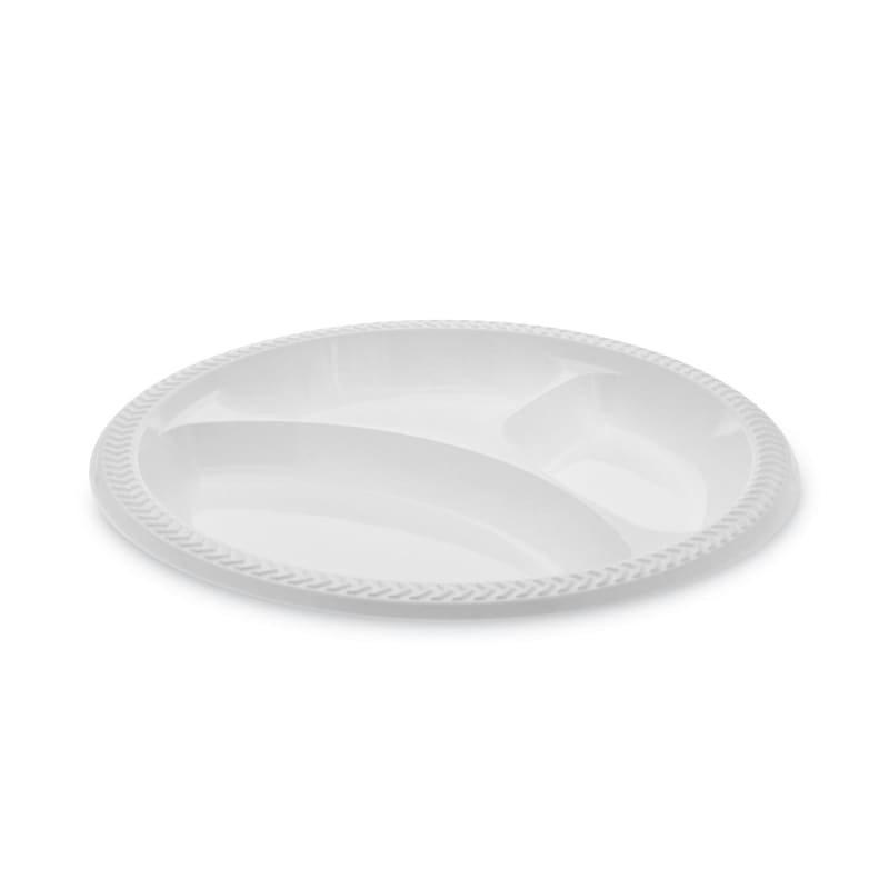 Pactiv Evergreen PCTMIC10Y Meadoware Impact Plastic Dinnerware, 3-Compartment Plate, 10.25" dia, White, 500/Carton