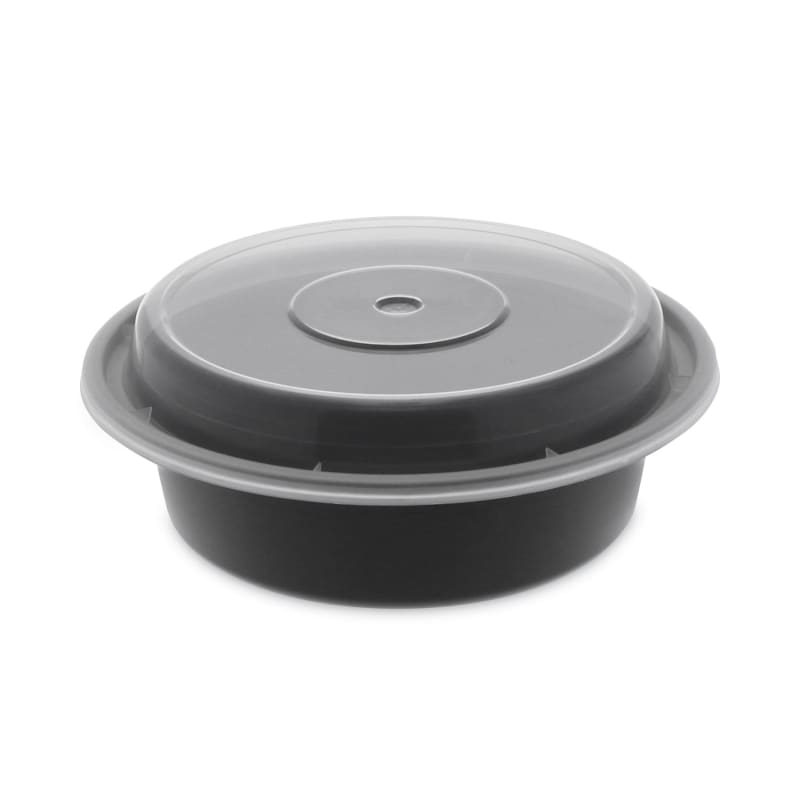 Pactiv Evergreen PCTNC718B Newspring VERSAtainer Microwavable Containers, 16 oz, 6" Diameter, Black/Clear, Plastic, 150/Carton