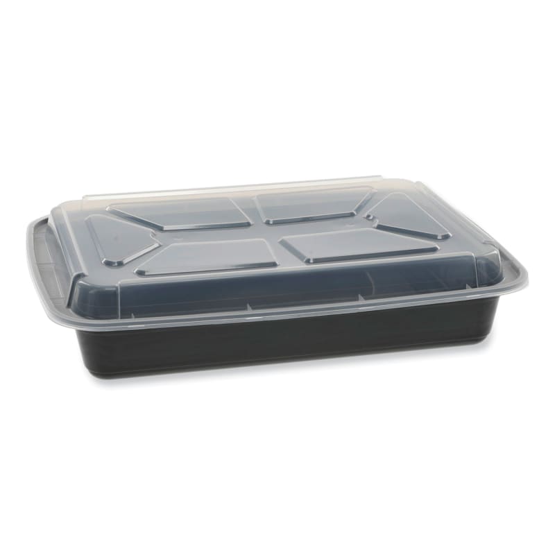 Pactiv Evergreen PCTNC989B Newspring VERSAtainer Microwavable Containers, Rectangular, 58 oz, 11.5 x 8.5 x 2.5, Black/Clear, Plastic, 150/Carton