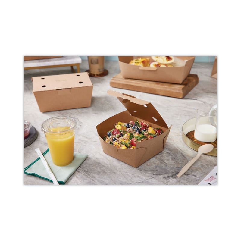 Pactiv Evergreen PCTNOB01KECTE EarthChoice Tamper Evident OneBox Paper Box, 5.4 x 5.4 x 2.5, Brown, 312/Carton