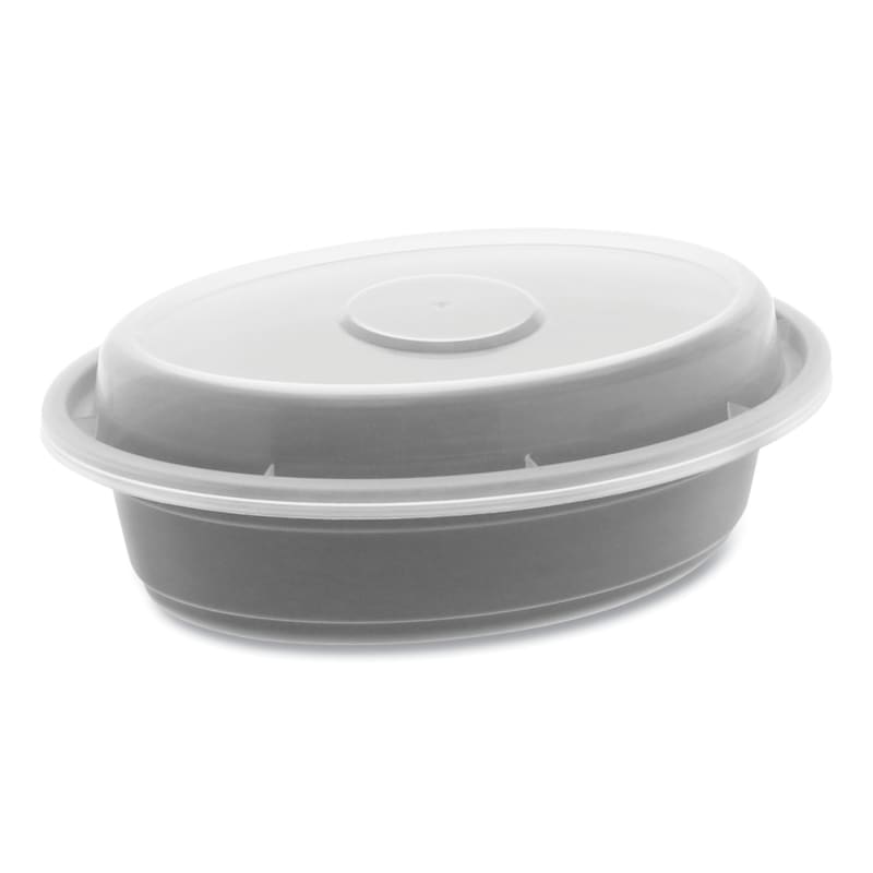 Pactiv Evergreen PCTOC08B Newspring VERSAtainer Microwavable Containers, Oval, 8 oz, 5.7 x 4 x 1.5, Black/Clear, Plastic, 150/Carton