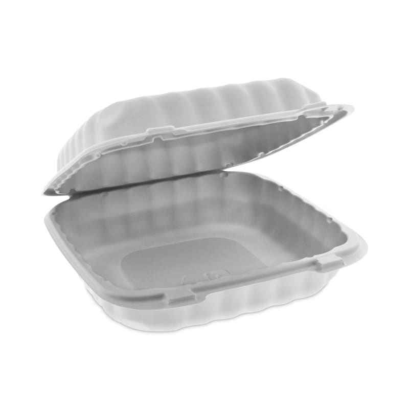 Pactiv Evergreen PCTYCN808010000 EarthChoice SmartLock Microwavable MFPP Hinged Lid Container, 8.35 x 8.35 x 3.1, White, Plastic, 200/Carton