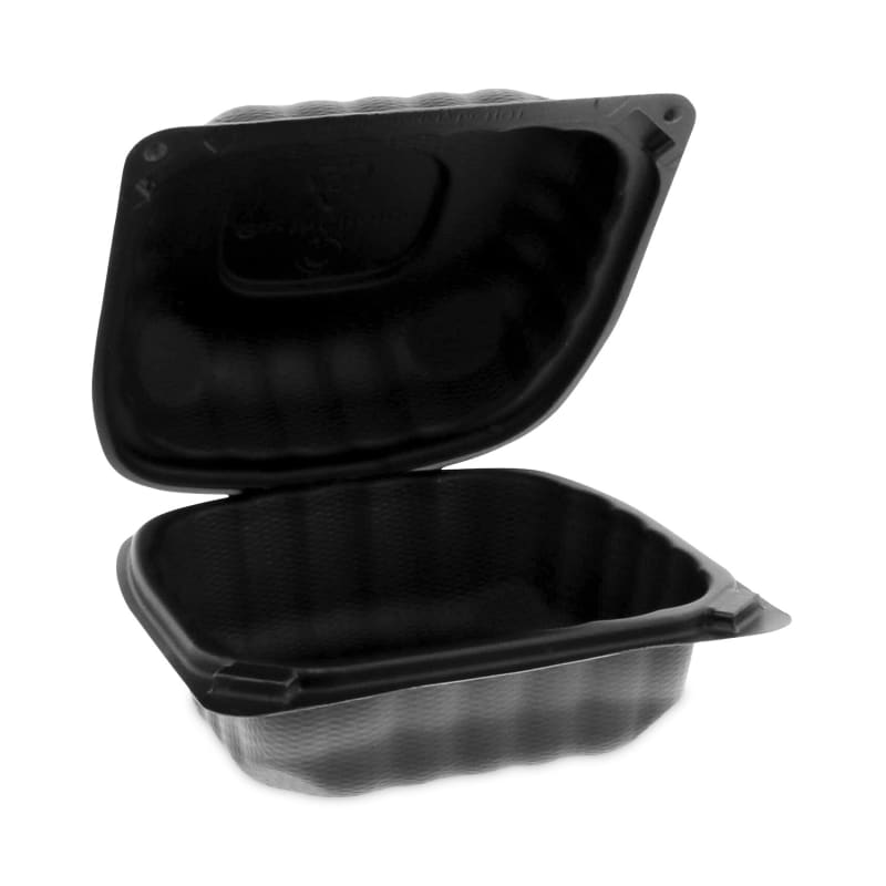 Pactiv Evergreen PCTYCNB06000000 EarthChoice SmartLock Microwavable MFPP Hinged Lid Container, 5.75 x 5.95 x 3.1, Black, Plastic, 400/Carton