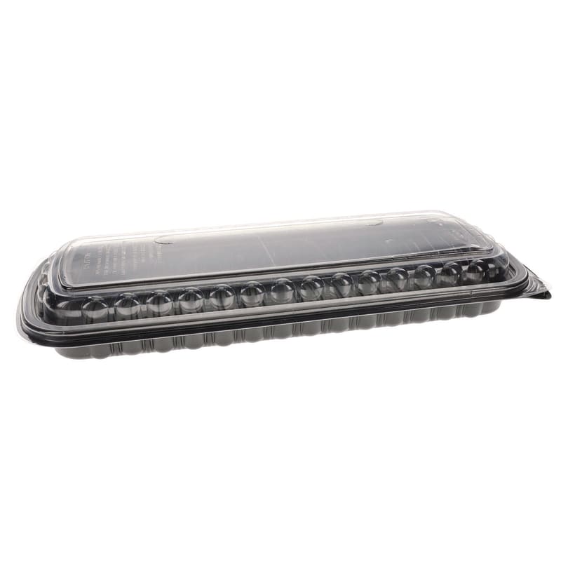 Pactiv Evergreen PCTYCNC167000DZ MealMaster Rib Container Base/Lid, 16.6 x 7.3 x 2.3, Black/Clear, Plastic, 80/Carton