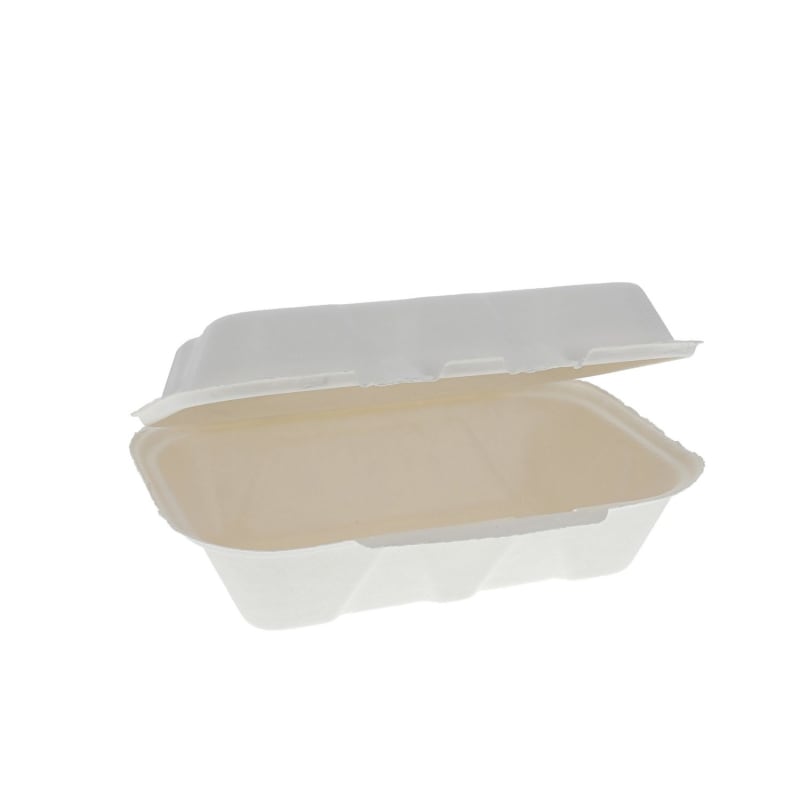 Pactiv Evergreen PCTYMCH0089PFFR EarthChoice PFAS Free Compostable Hinged Lid Container, 9 x 6 x 3, Natural, Sugarcane, 150/Carton