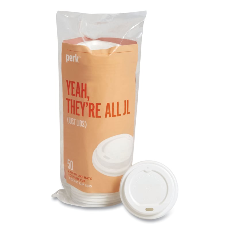 Perk PRK24375268 Plastic Hot Cup Lids, Fits 8 oz Hot Cups, White, 50/Pack