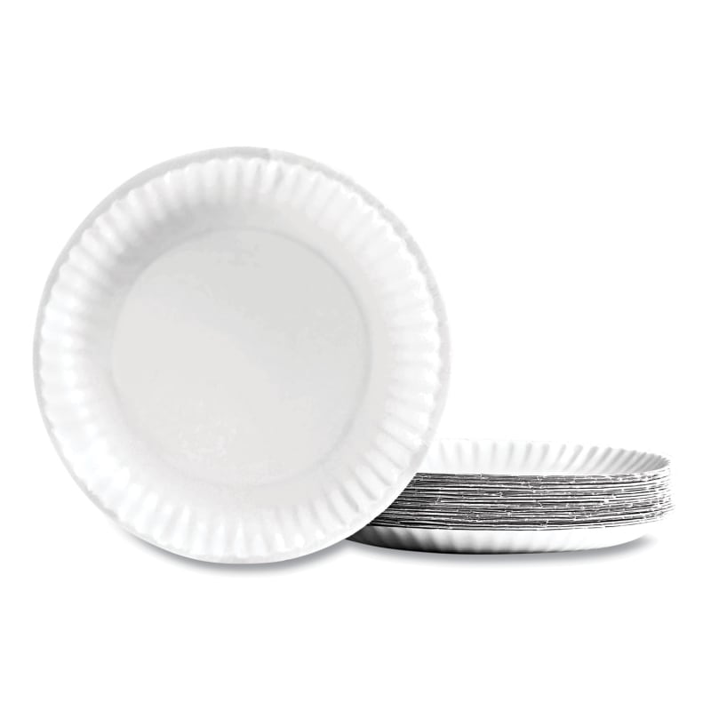 Perk PRK721666 Economy Paper Plates, 9" Dia, White, 100/pack