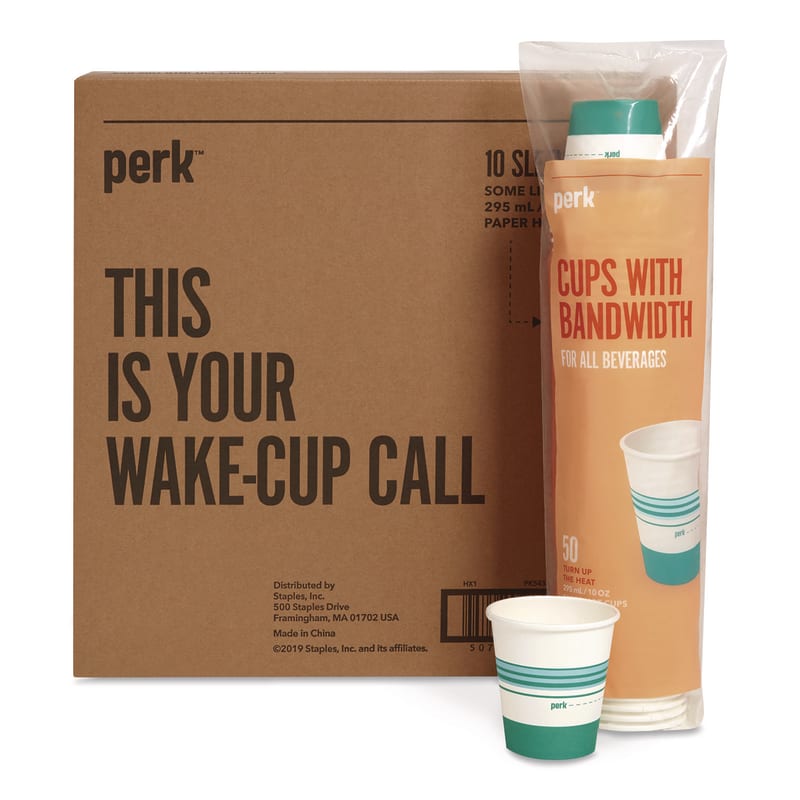 Perk PRKPK54366CT Paper Hot Cups, 10 oz, White/Teal, 500/Carton