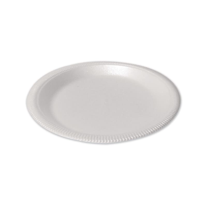 Plastifar PST12040 Foam Dinnerware, Plate, 9" dia, Poly Bag, White, 125/Sleeve, 4 Sleeves/Pack
