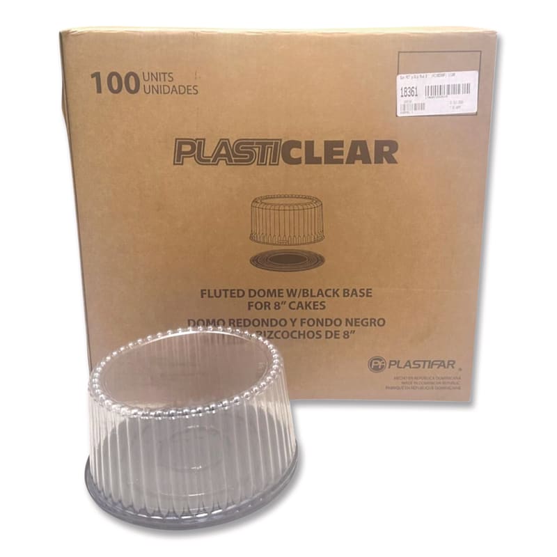 Plastifar PST18361 Bakery Containers, 8" Cake, 9.7" Diameter x 5" h, Black/Clear, 100/Carton