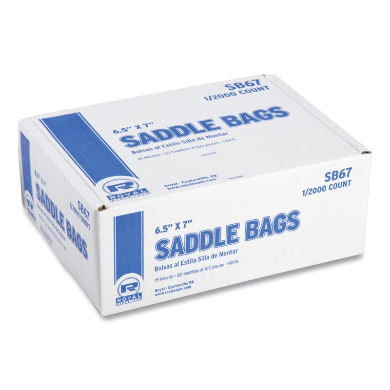 AmerCareRoyal RPPSB67 Saddle Bags, Fold-Top Closure, 0.59 mil, 7.99" x 6.49", Clear, 2,000/Carton