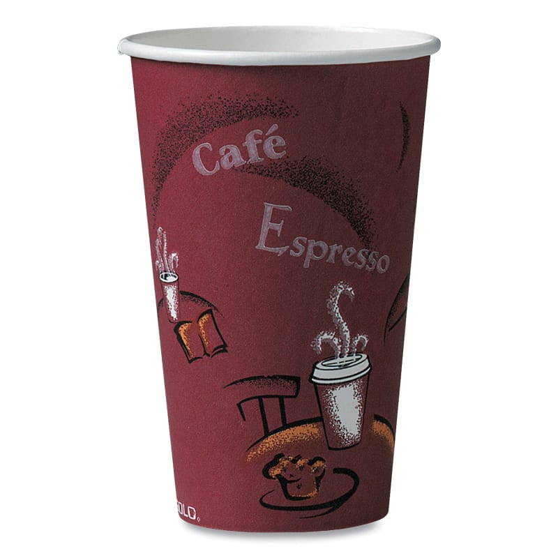 SOLO SCC316SI Paper Hot Drink Cups in Bistro Design, 16 oz, Maroon, 1,000/Carton