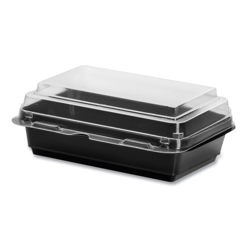 SOLO SCC846622PS94 Creative Carryouts Hinged Plastic Hot Deli Boxes, 28 Oz, 7.87 X 5.4 X 3, Black/clear, 200/carton