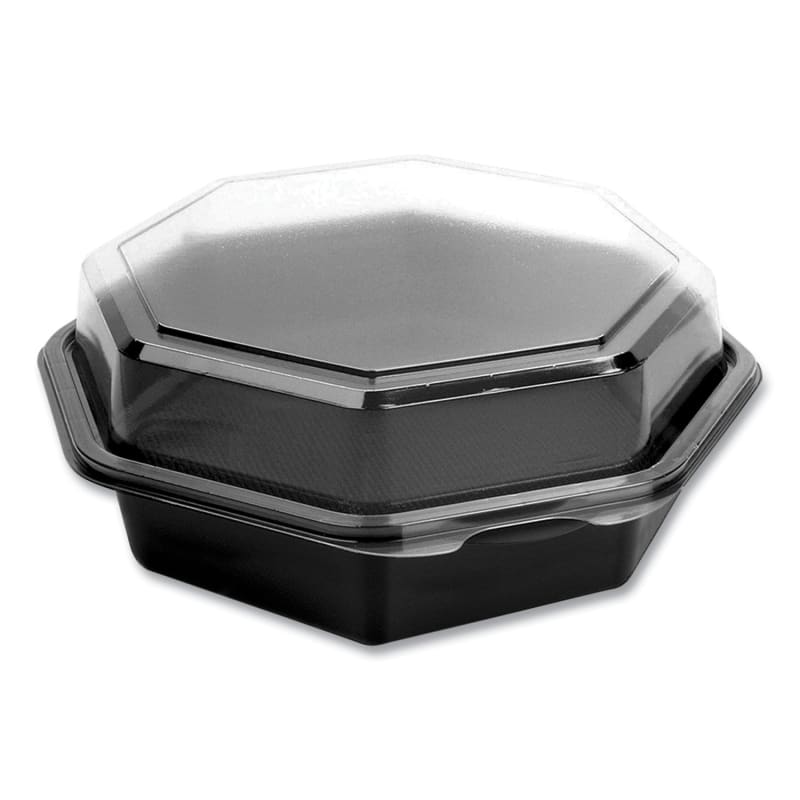 SOLO SCC865612PS94 OctaView Hinged-Lid Cold Food Containers, 28 oz, 7.94 x 7.5 x 3.2, Black/Clear, Plastic, 100/Carton
