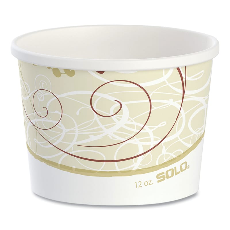 SOLO SCCHS4125SYM Double Poly Paper Food Containers, 12 oz, 3.6" Diameter x 3.3" h, Symphony Design, 25/Pack, 20 Packs/Carton