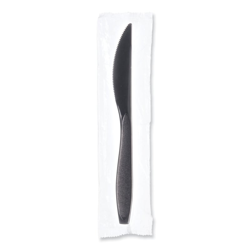 SOLO SCCRSK20004 Reliance Classic Plastic Cutlery, Individually Wrapped, Medium Heavyweight Knife, Black, 1,000/Carton