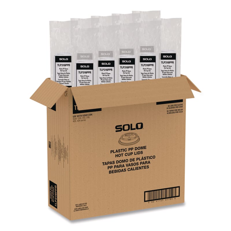 SOLO SCCTLP316PPR Traveler Cappuccino Style Dome Lid, Fits 10 oz to 24 oz Hot Cups, White, 95 Lids/Sleeve, 10 Sleeves/Carton