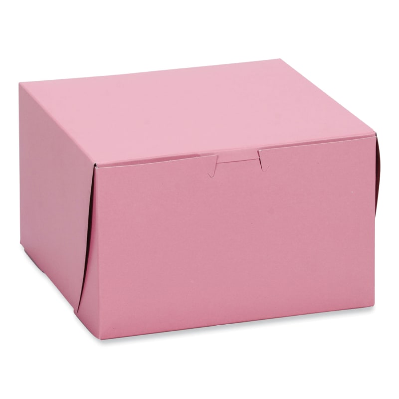 SCT SCH0841 Pink One-Piece Non-Window Bakery Box, 8 x 8 x 4, Pink, Paper, 250/Carton