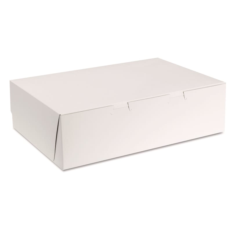 SCT SCH1025 White One-Piece Non-Window Bakery Boxes, 1/4-Sheet Cake Box, 14 x 10 x 4, White, Paper, 100/Carton