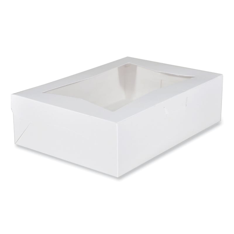 SCT SCH23093 White Window Bakery Boxes with Tuck-in Lid, 10 x 14 x 4, White, Paper, 100/Carton