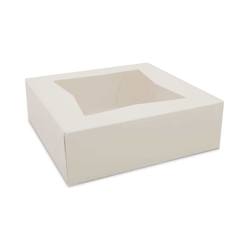 SCT SCH24013 White Window Bakery Boxes with Attached Flip Top, 4-Corner Beers Design, 8 x 8 x 2.5, White, Paper, 200/Carton