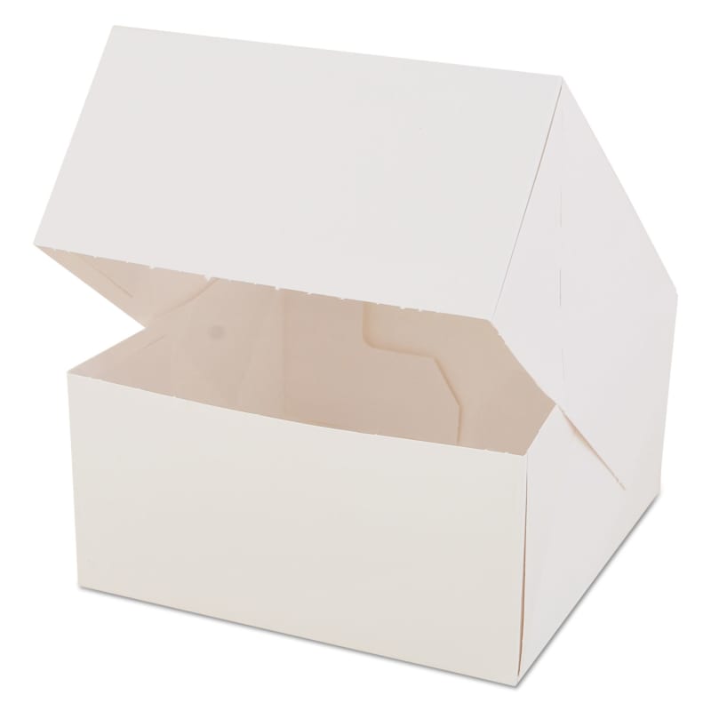 SCT SCH24023 White Window Bakery Boxes with Attached Flip Top, 4-Corner Beers Design, 6 x 6 x 3, White, Paper, 200/Carton