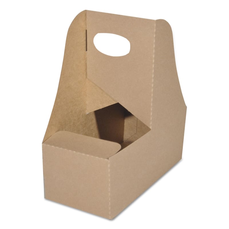 SCT SCH2795 4-Corner Pop-Up Food and Drink Tray, 2-Cup Drink Carrier, Up to 24 oz Beverages, 7.63 x 3.75 x 8.88, Brown, Paper, 250/Carton